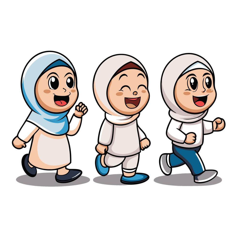 Happy Muslim girls walking vector