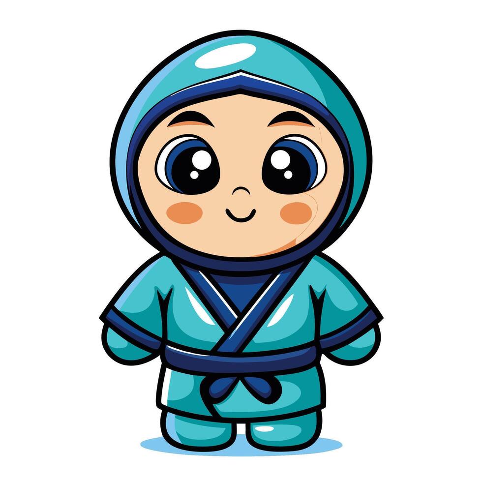 Cute teal ninja character vector