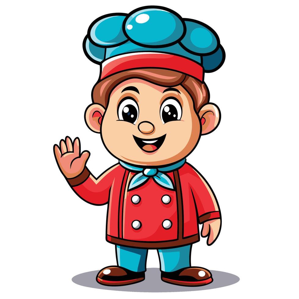 Cheerful chef character waving vector
