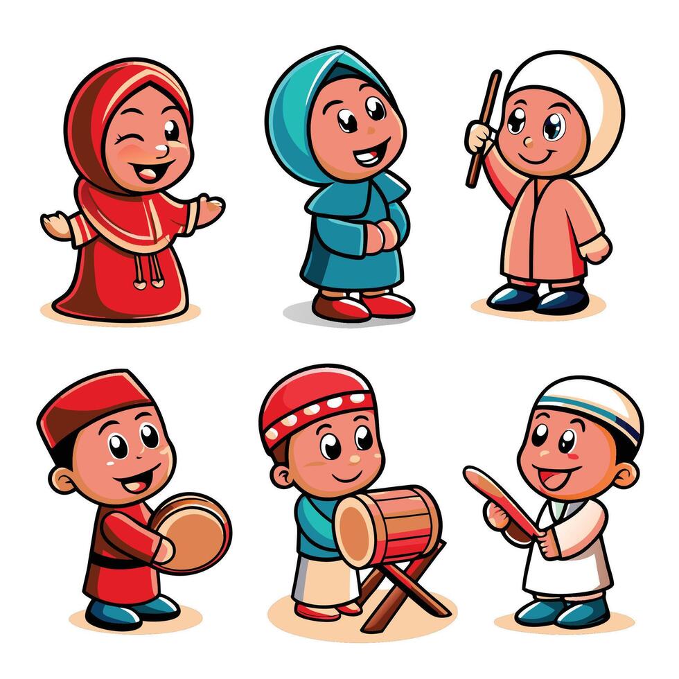 Cartoon Muslim Children Celebrating vector