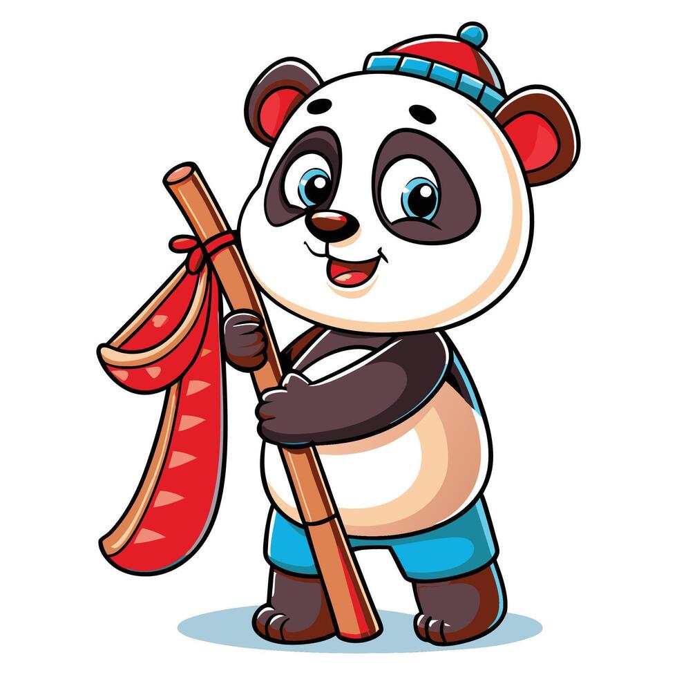 Cute panda holding a stick with a red banner vector
