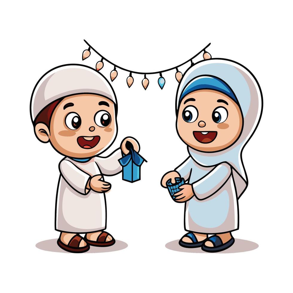Children exchanging gifts during a religious celebration vector