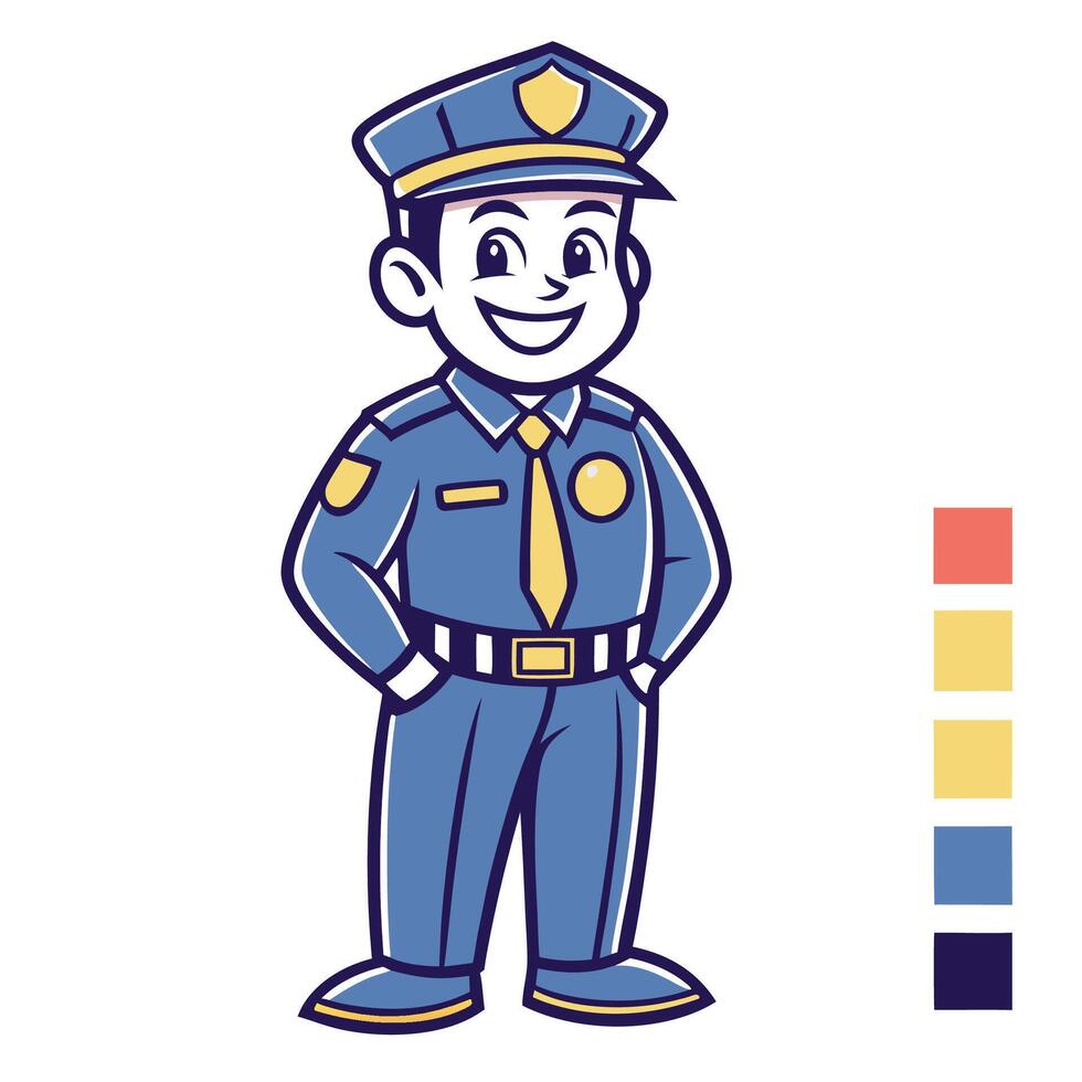 Happy cartoon police officer in uniform. vector