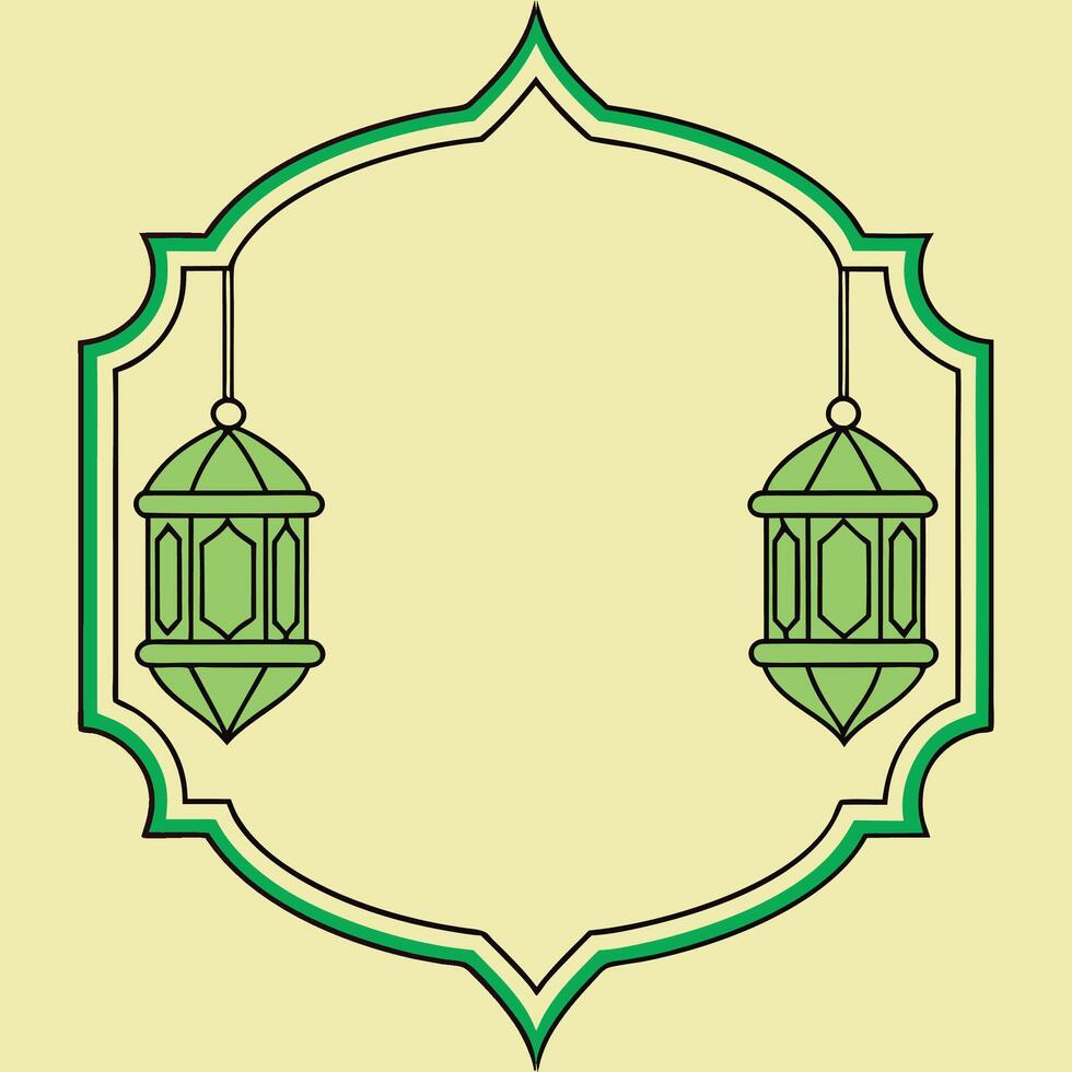 islamic lanterns in a frame on a yellow background vector
