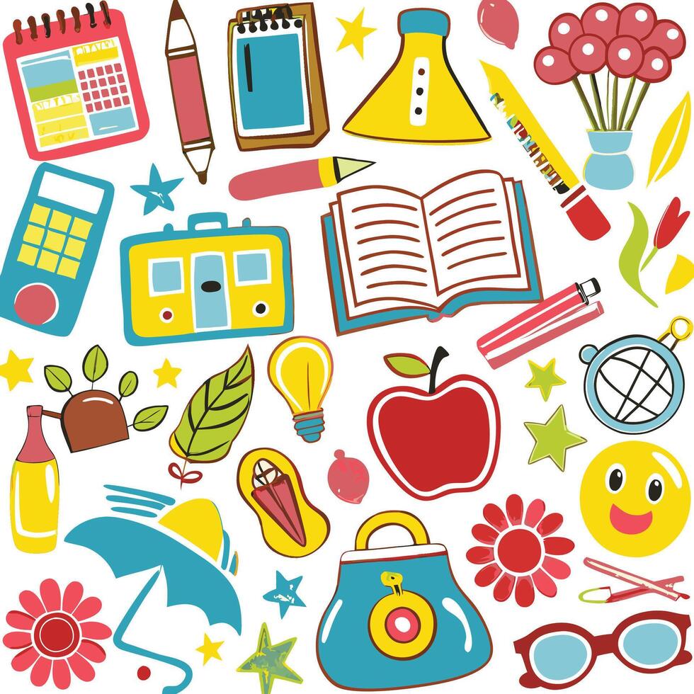 school supplies and objects for school vector