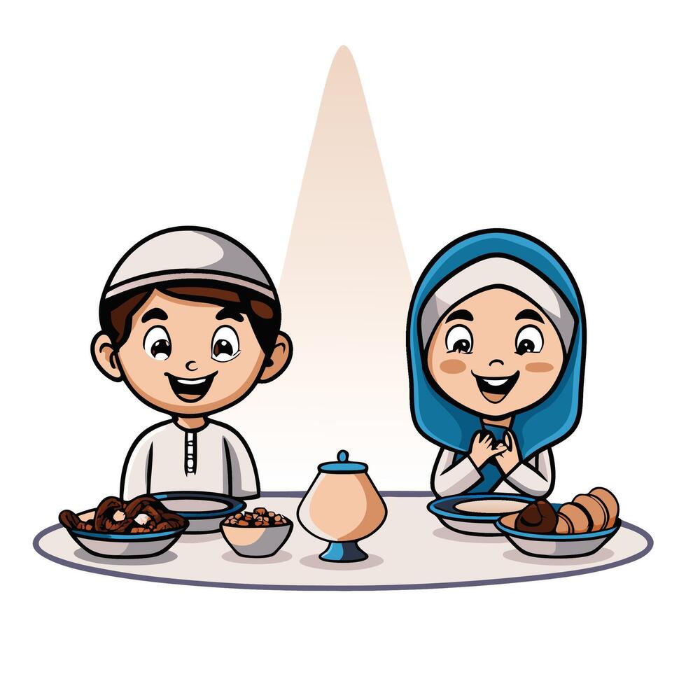 Children sharing a meal, likely during Ramadan vector