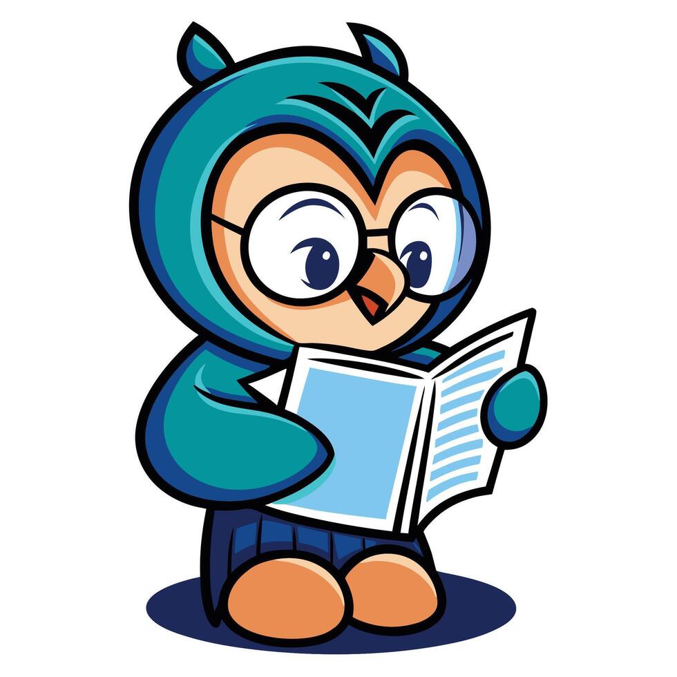 Cute owl character reading a newspaper vector