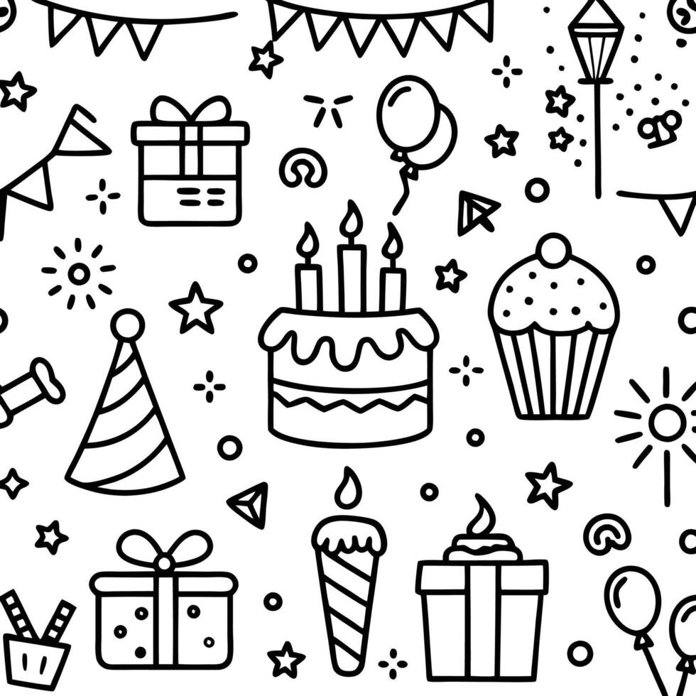 Cute Birthday Party Outline Icons vector