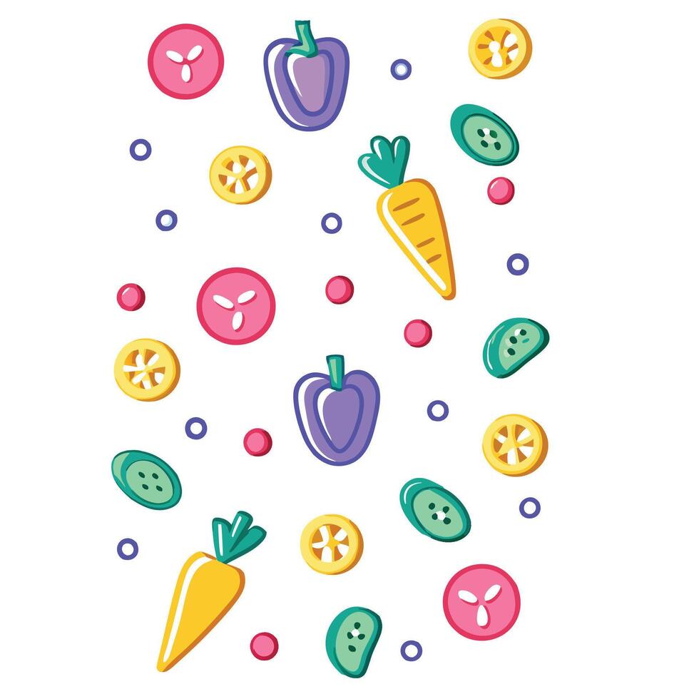 Colorful fruit and vegetable slices pattern vector