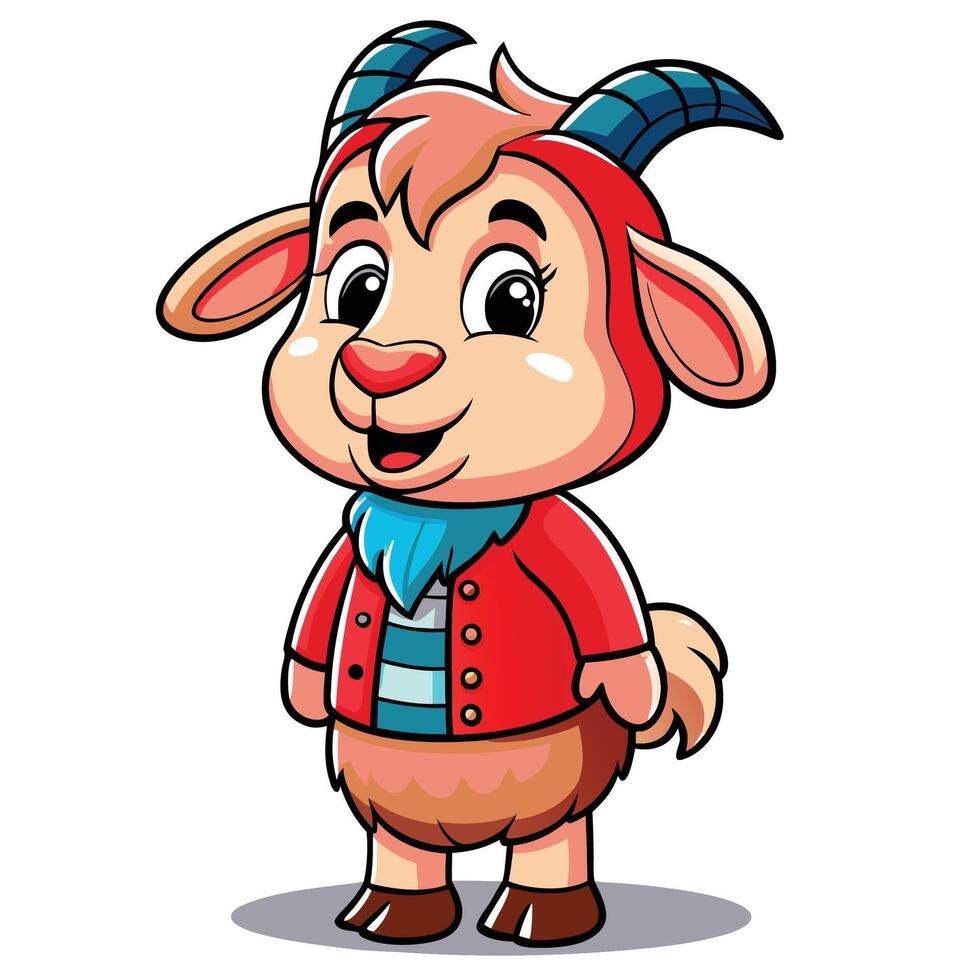 Cute Cartoon Goat in a Red Jacket vector