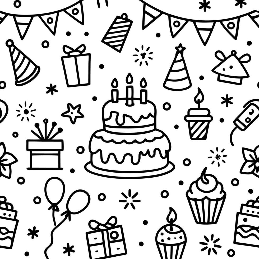 Birthday Party Outline Patterns vector