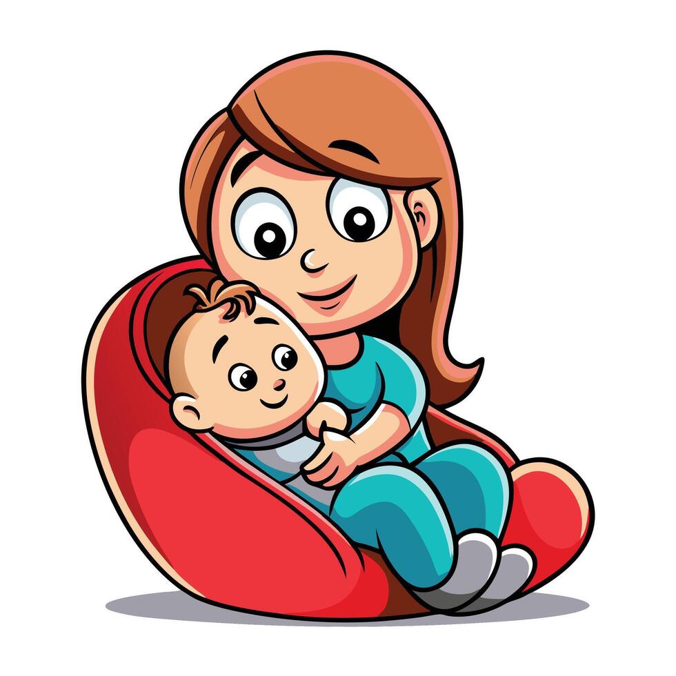 Mother and baby in car seat vector