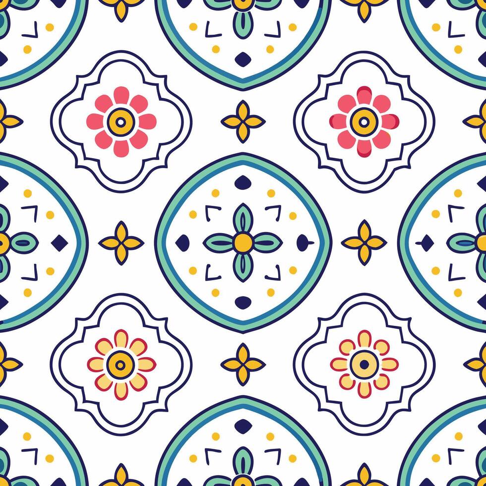 a colorful tile pattern with flowers and leaves vector