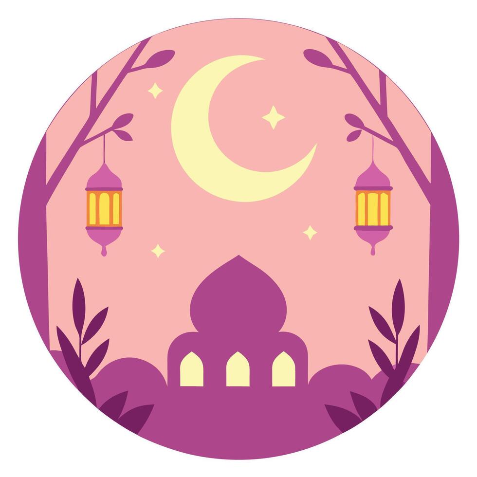 Peaceful Night Scene with Mosque and Lanterns vector