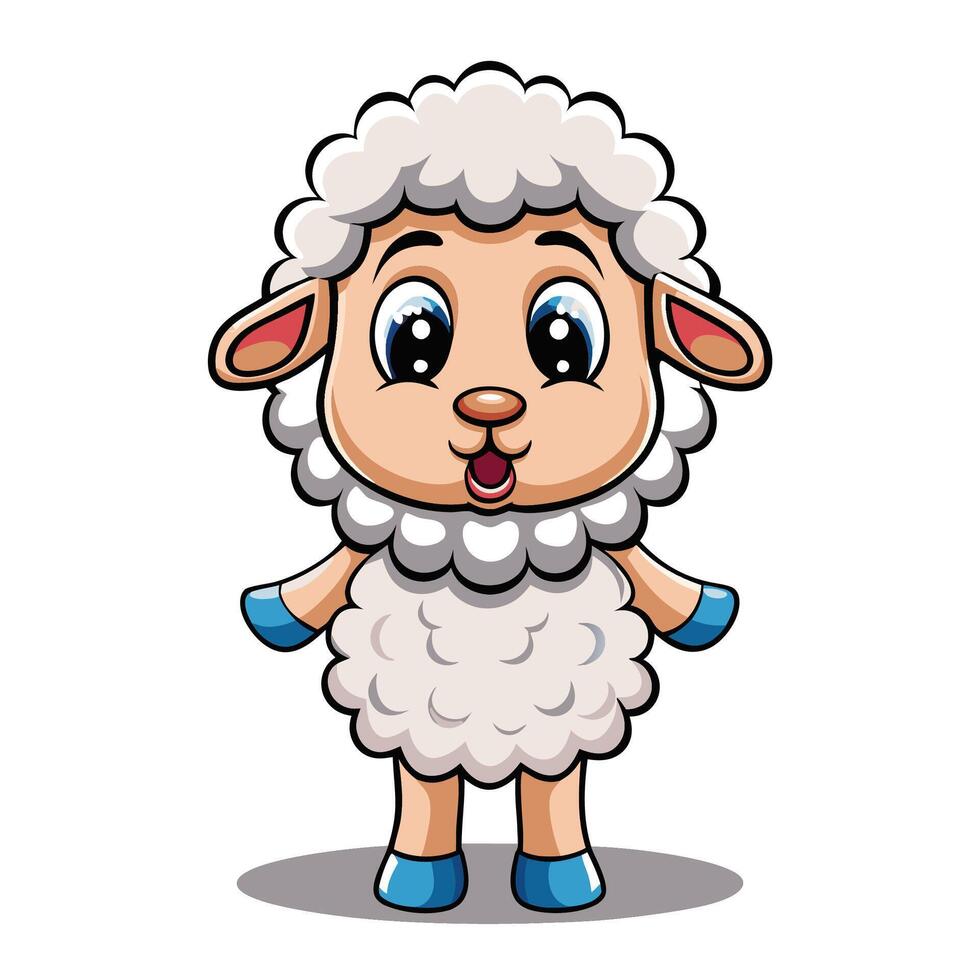 Cute cartoon sheep with big eyes and a surprised expression vector