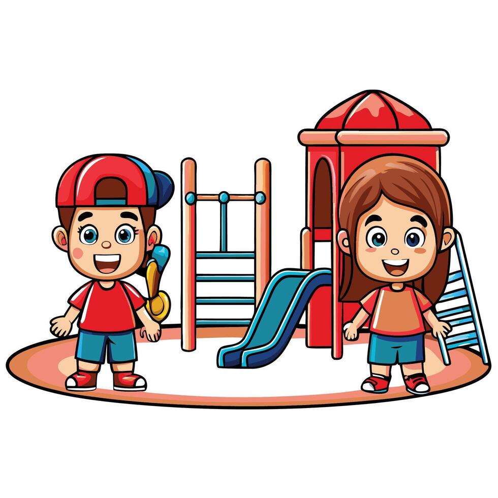 Kids playing at a playground vector