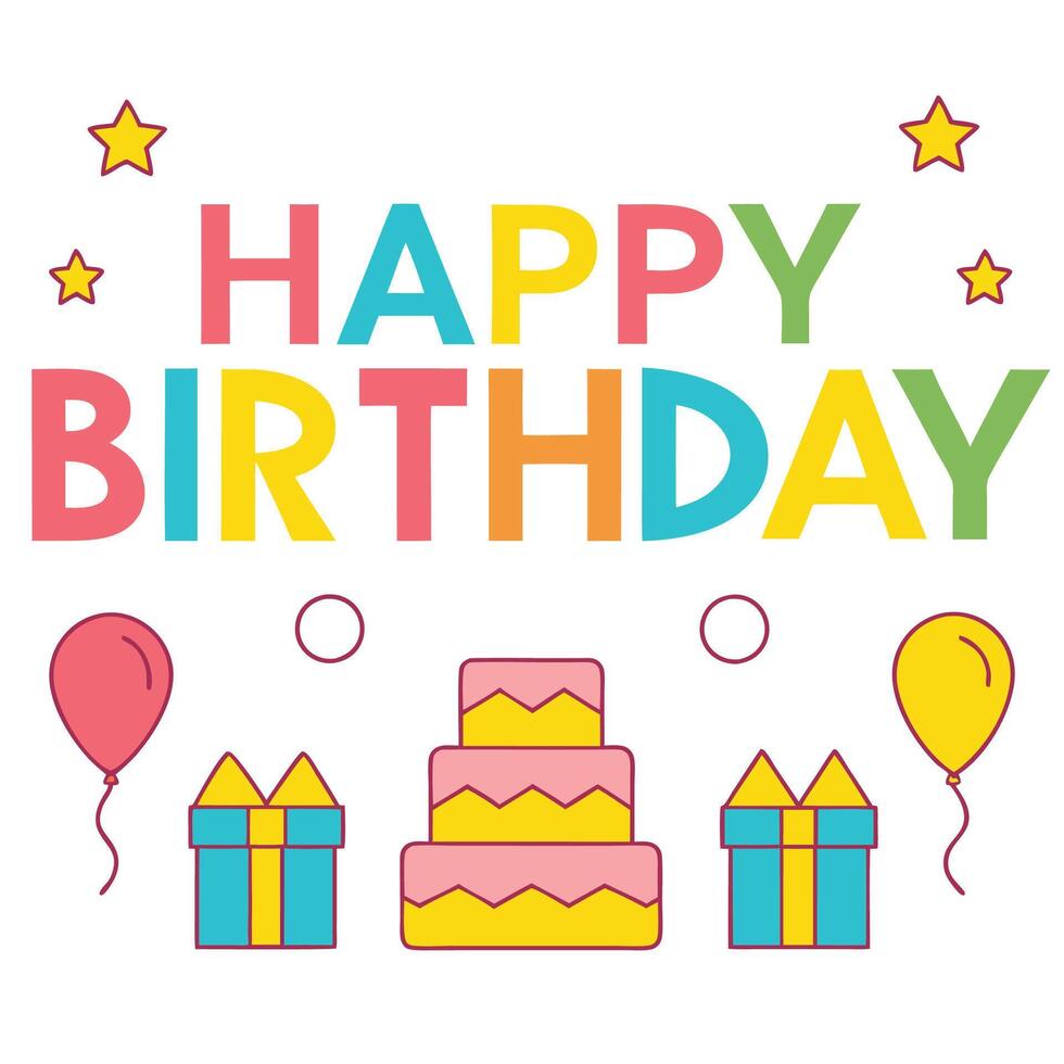 happy birthday card with colorful balloons gifts ON A WHITE BACKGROUND vector