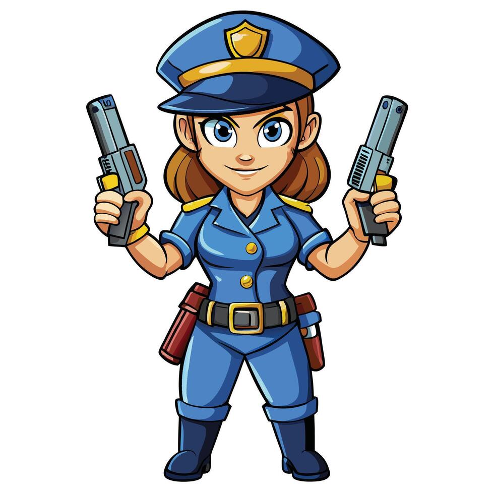 cartoon police officer holding guns ON A WHITE BACKGROUND vector