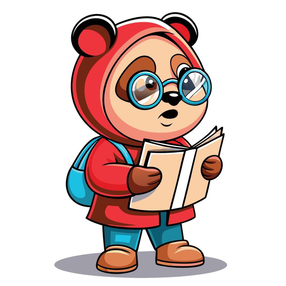 Cute panda student reading a book vector