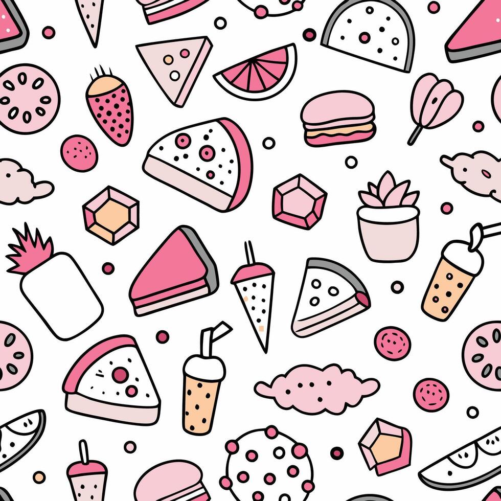 a pattern with pink and white food items vector