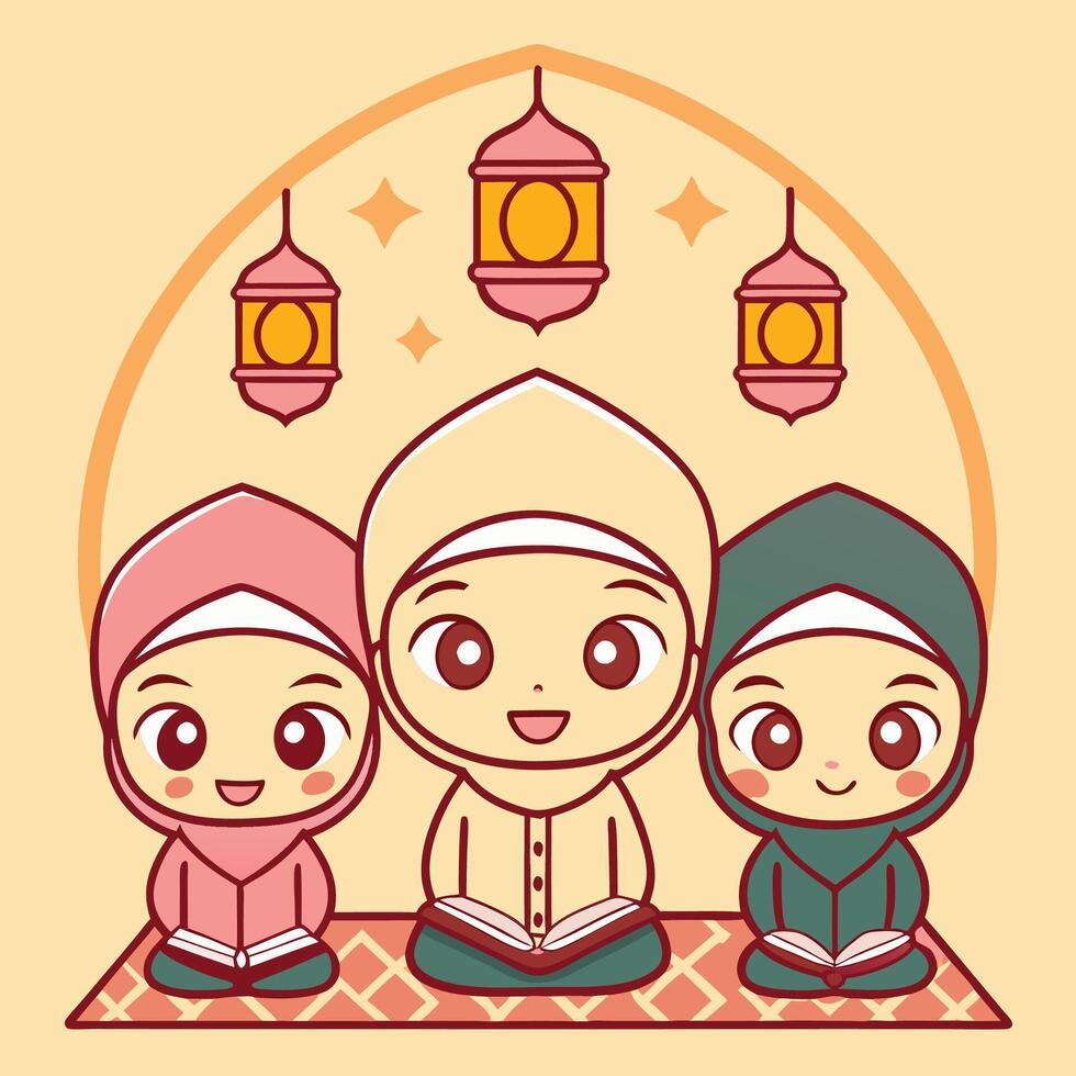 Cute girls studying the holy book vector