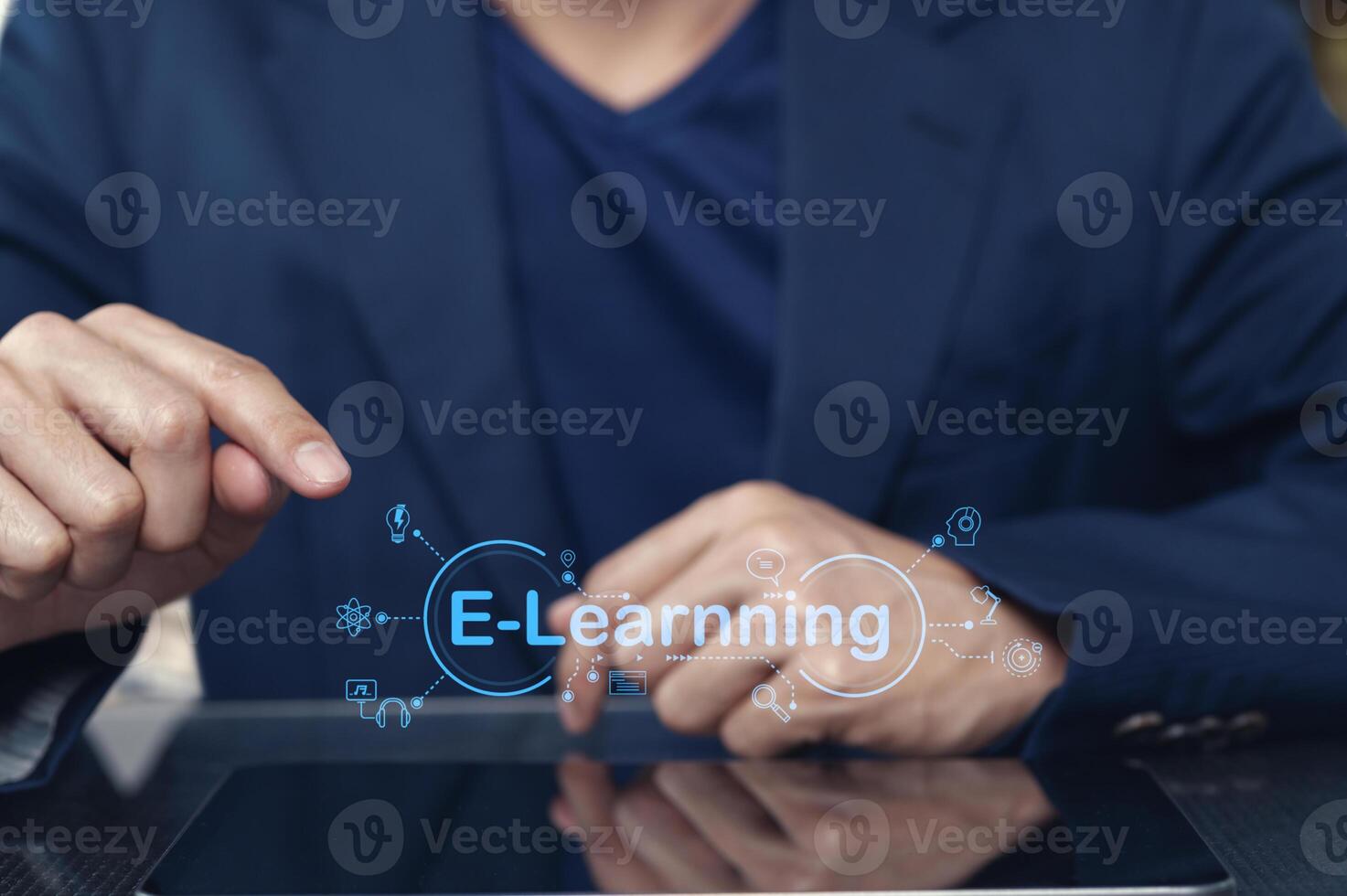 Professional Man Engaging in E Learning with Digital Interface Tools photo