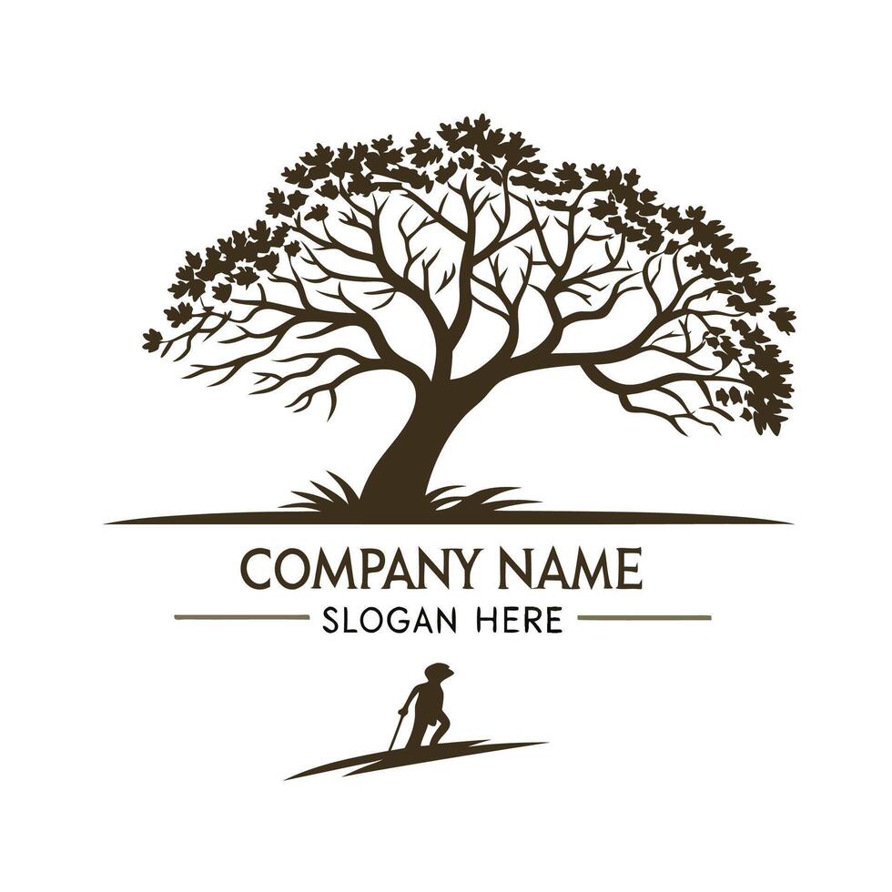 Mature Tree with Figure, logo design vector