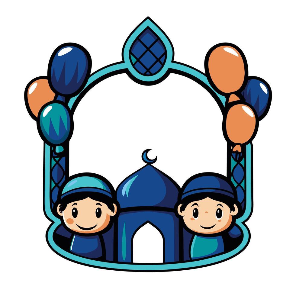 Cartoon Frame of Kids with Mosque and Balloons vector