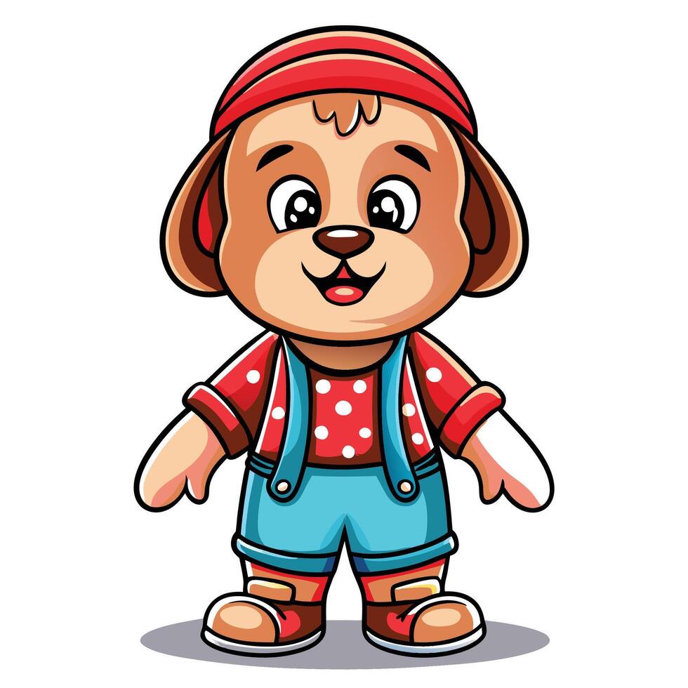 Cute cartoon dog in overalls vector