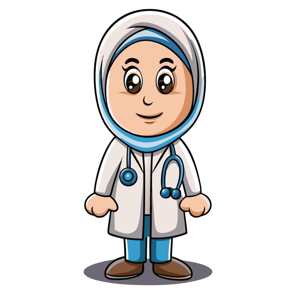 muslim doctor cartoon illustration ON A WHITE BACKGROUND vector