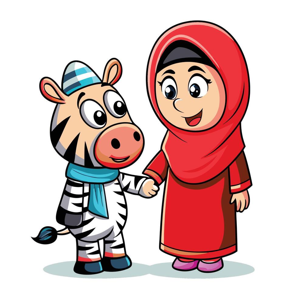Friendship Between Zebra and Girl vector
