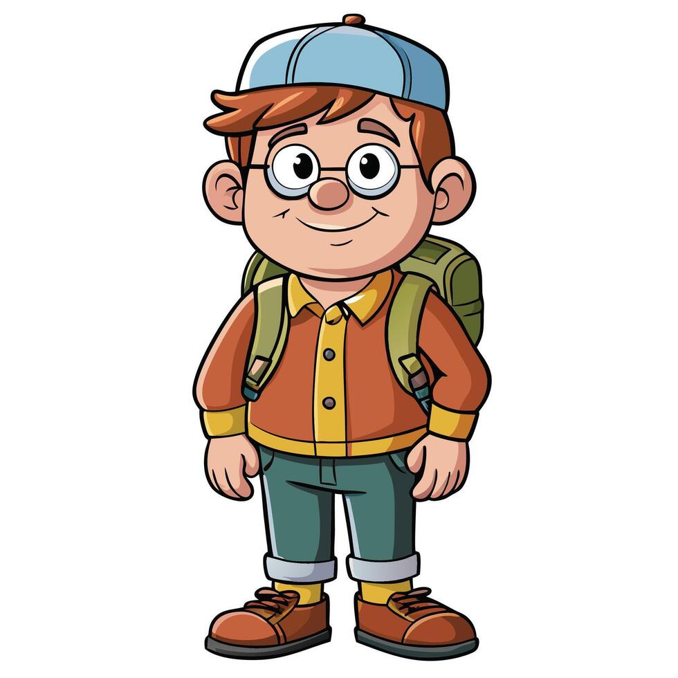 Cartoon character of a young boy with a backpack vector