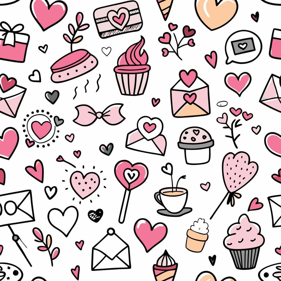 seamless pattern with hearts and cupcakes ON A WHITE BACKGROUND vector