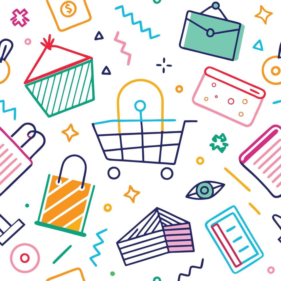 Colorful Shopping and Tech Icons Pattern vector
