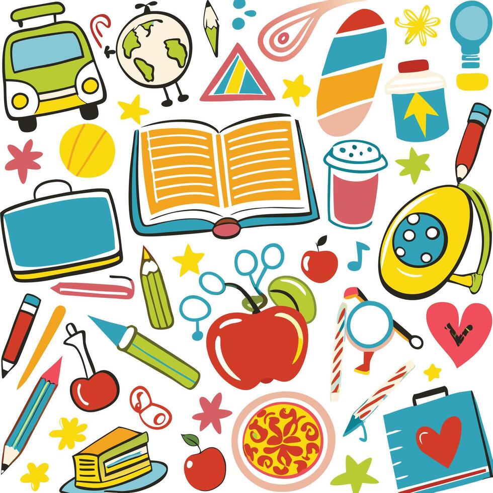 Colorful School Supplies and Objects vector