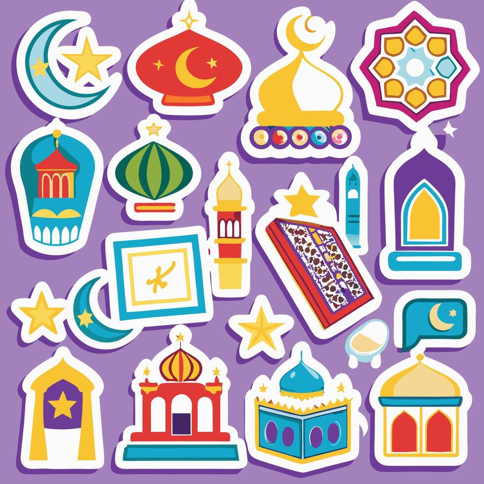 islamic stickers set with mosque, mosque, mosque, mosque, mosque, mosque, mosque vector