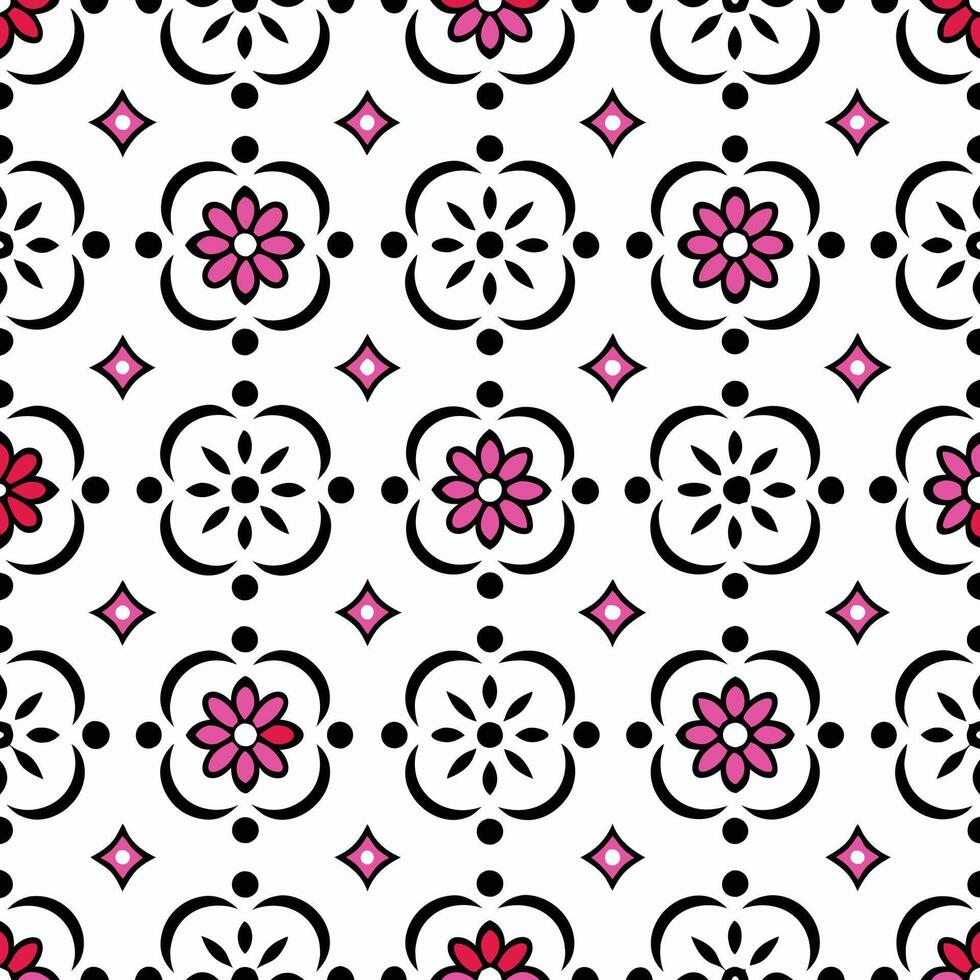 a black and pink floral pattern on a white background vector