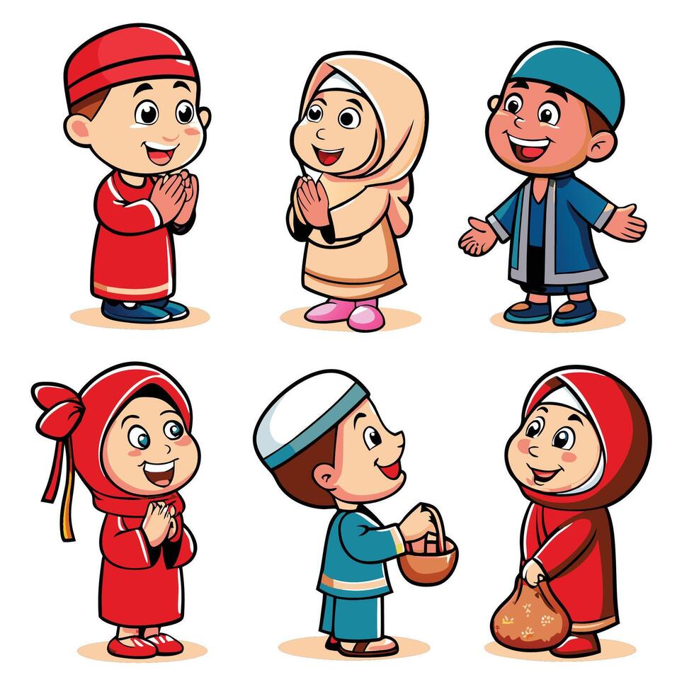 Muslim Children Praying and Giving Gifts vector