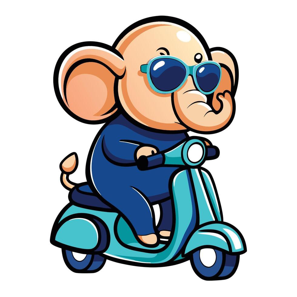 an elephant wearing sunglasses riding ON A WHITE BACKGROUND vector