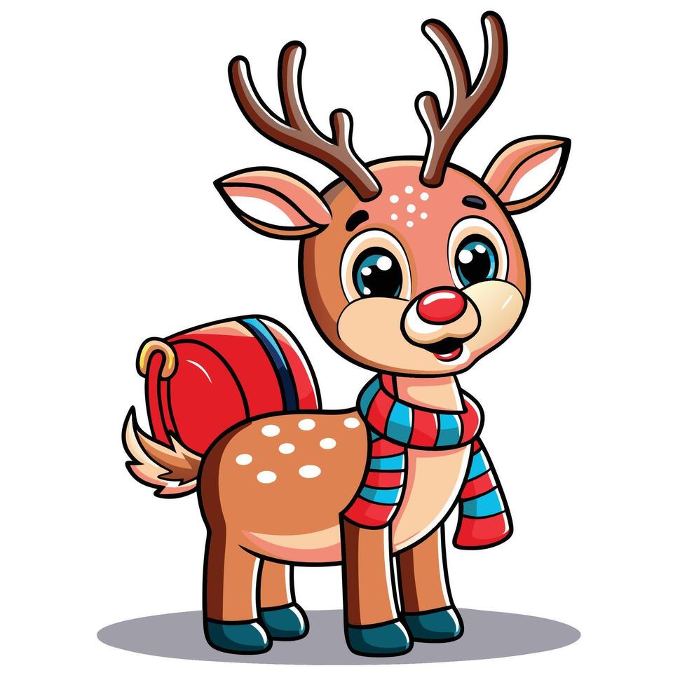 Cute cartoon reindeer with backpack and scarf vector