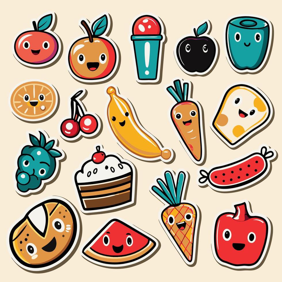 a collection of stickers with fruits and vegetables vector