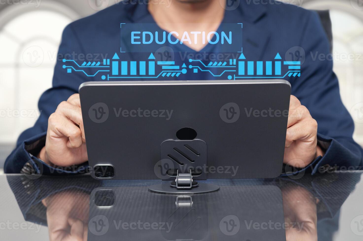 Person Using Tablet for Education with Digital Interface Graphic photo