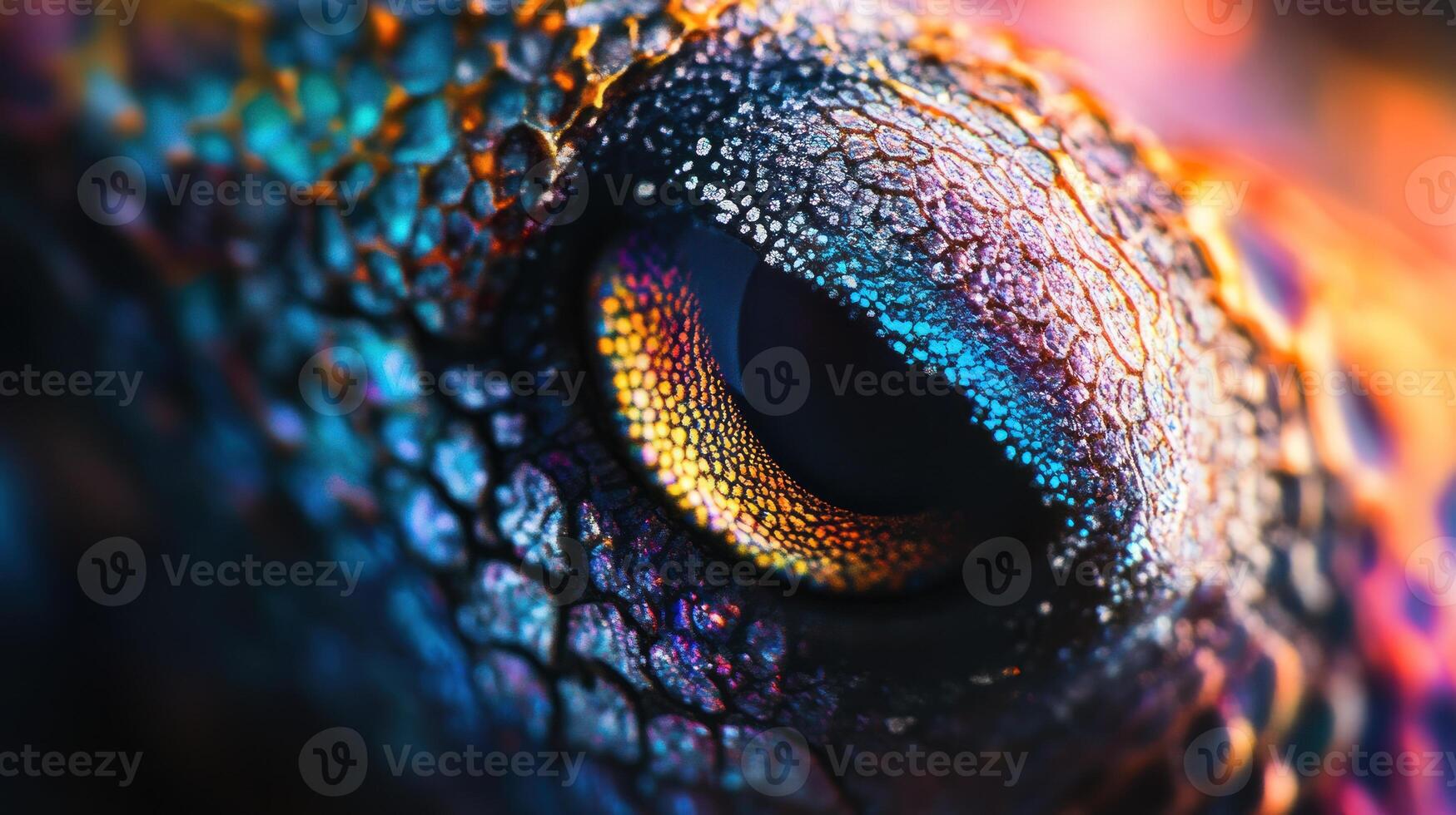 Close-up of a Reptilian Eye with Iridescent Scales photo