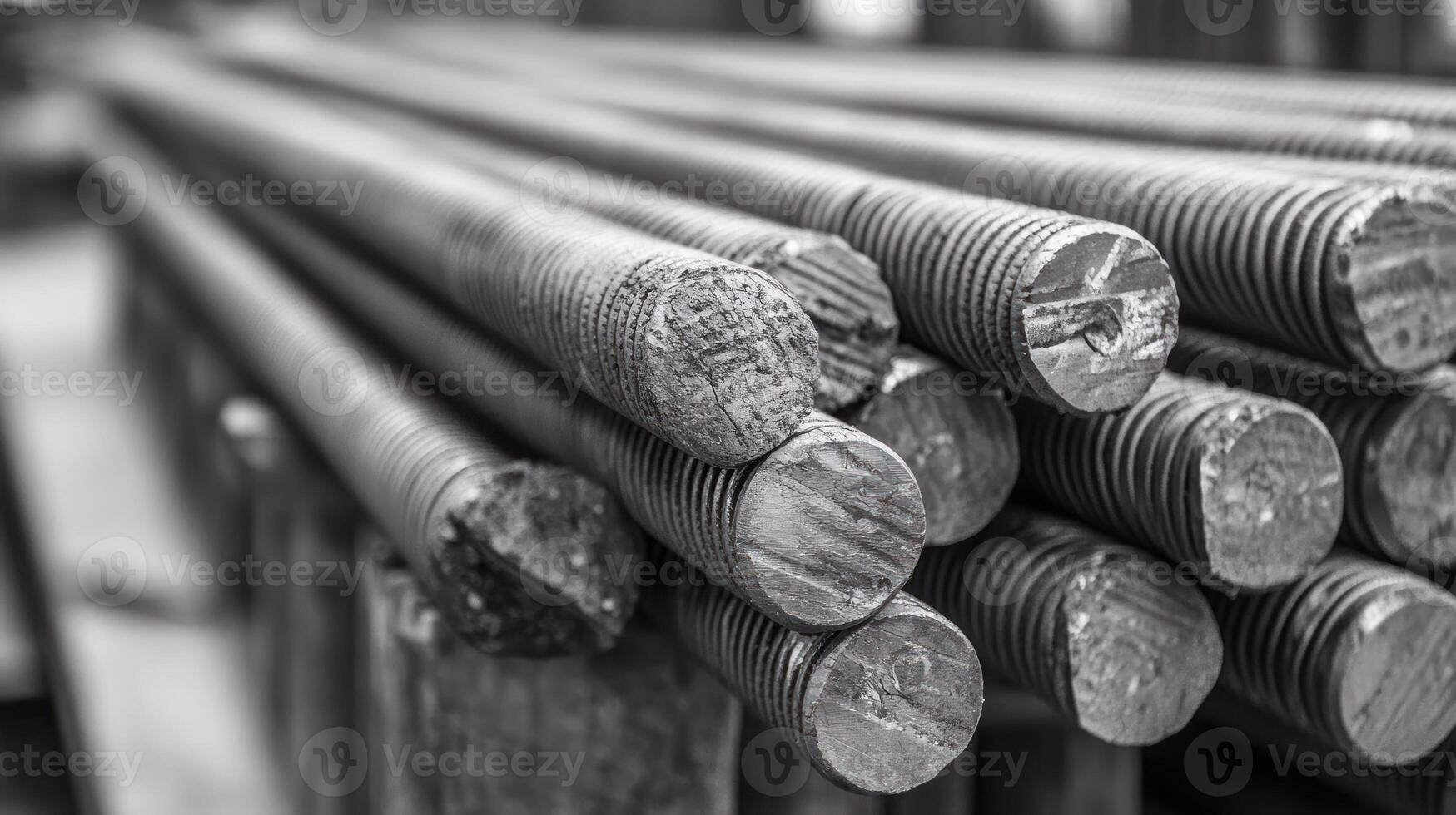 Close-up of a Stack of Threaded Metal Rods photo