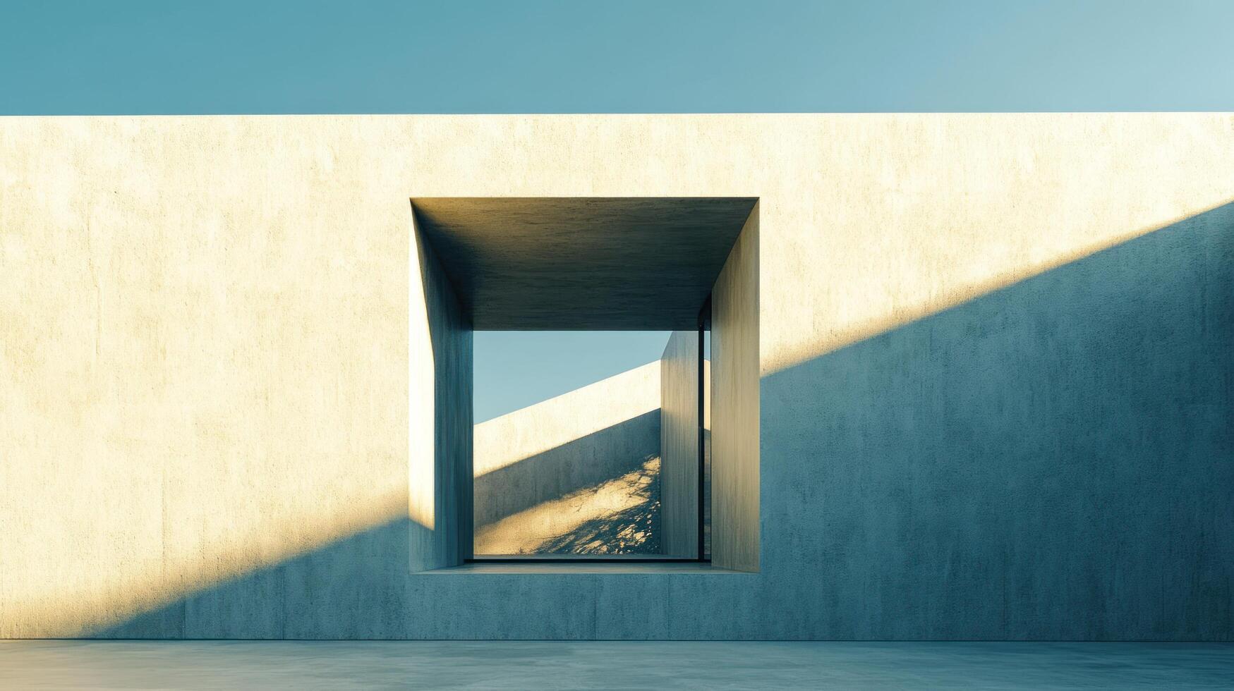 Concrete Wall with Recessed Window and Shadow photo