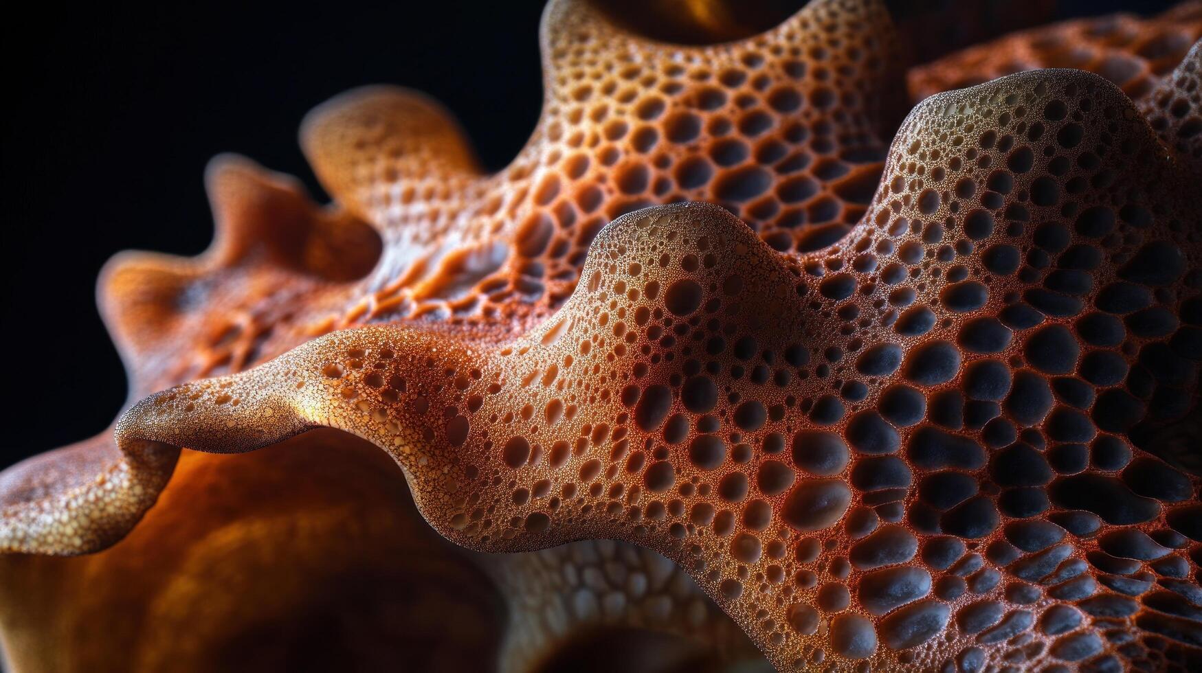 Close-up of a brown, textured, and bubbly organic surface photo