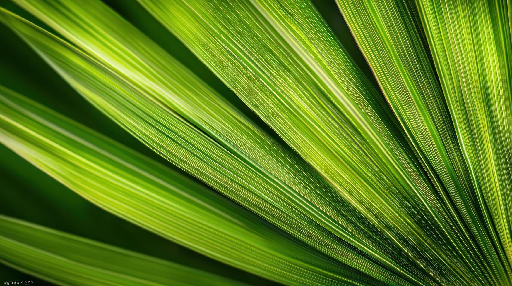 Close-up of Green Palm Leaf with Veins and Lines photo