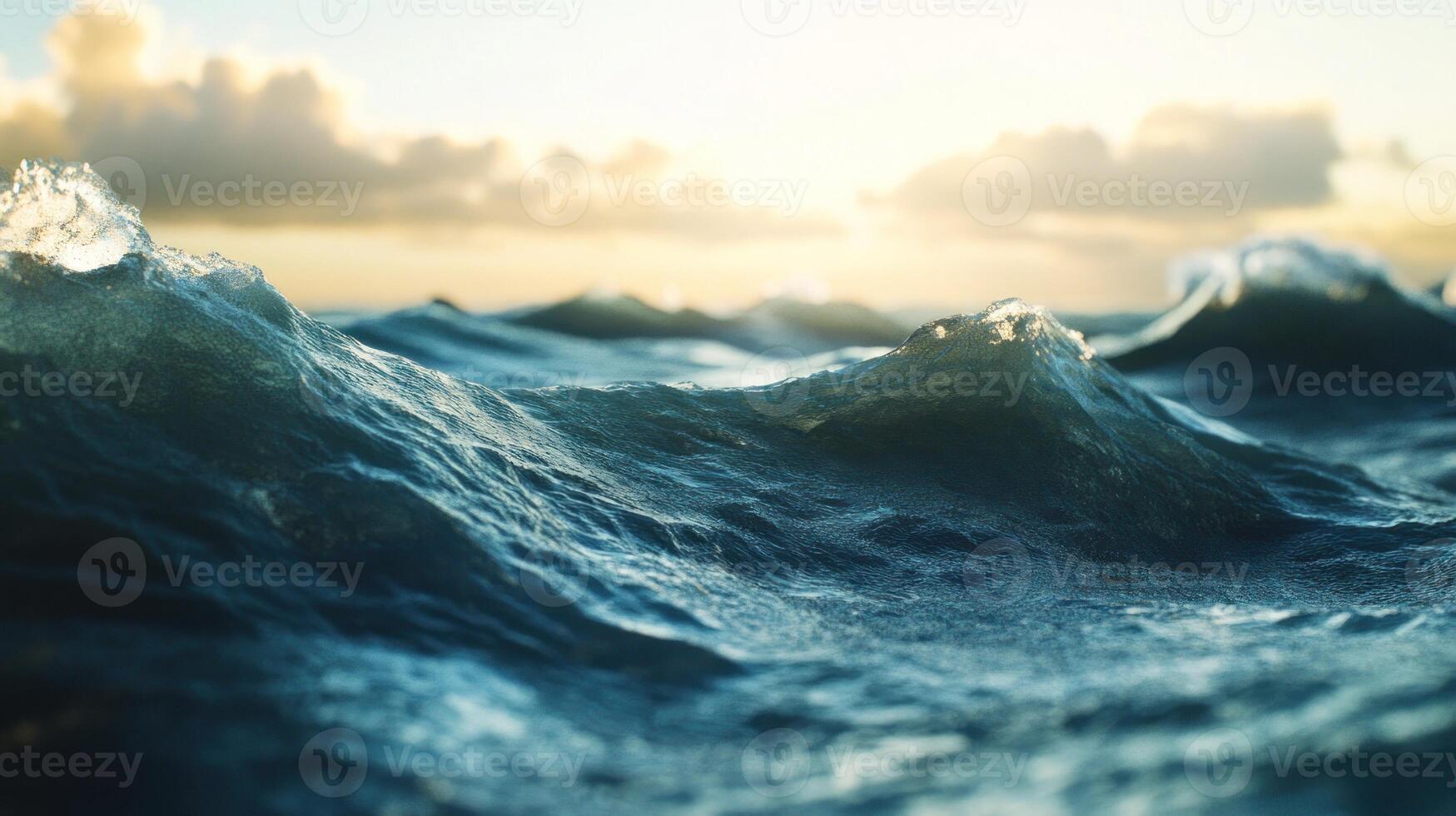 Close-up of Ocean Waves with Golden Sky in the Background photo