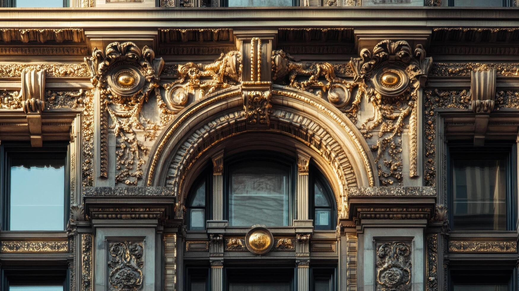 Ornate Architectural Detail of a Building with Golden Accents photo