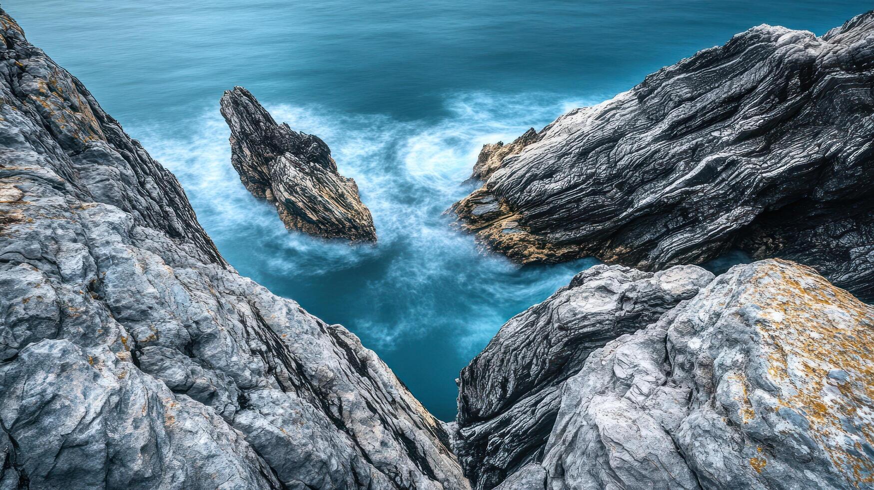 Seawater Surrounding Tall Rocky Cliffs photo